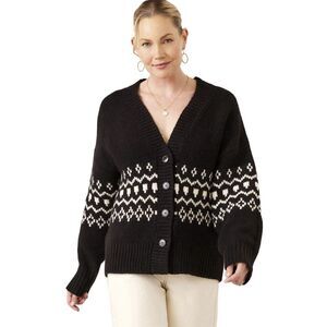 Karen Kane Womens Jacquard Cardigan Sweater X-Small Black/Crean - NWT $158